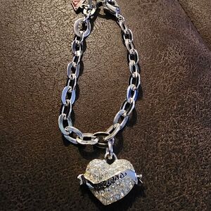 Guess Silver Heart Charm Bracelet